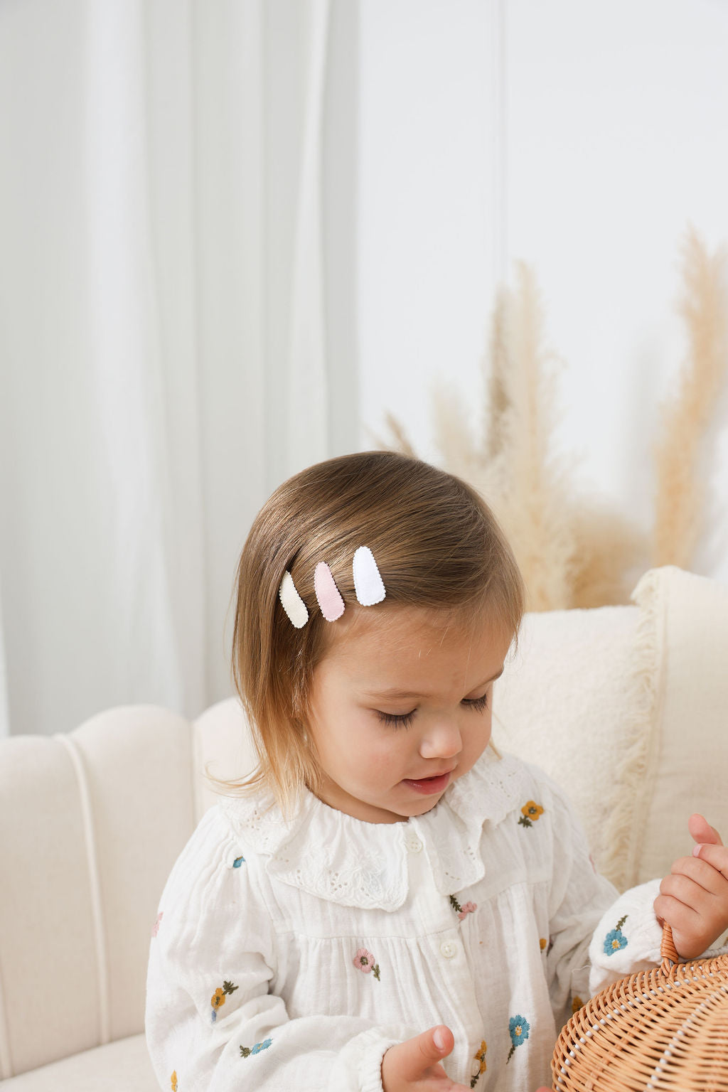 Mini Barrettes "Snap Clip" - Blanc/Rose/Ivoire