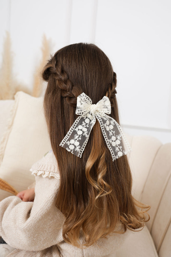 Grande Boucle Dentelle Fleuris Crème