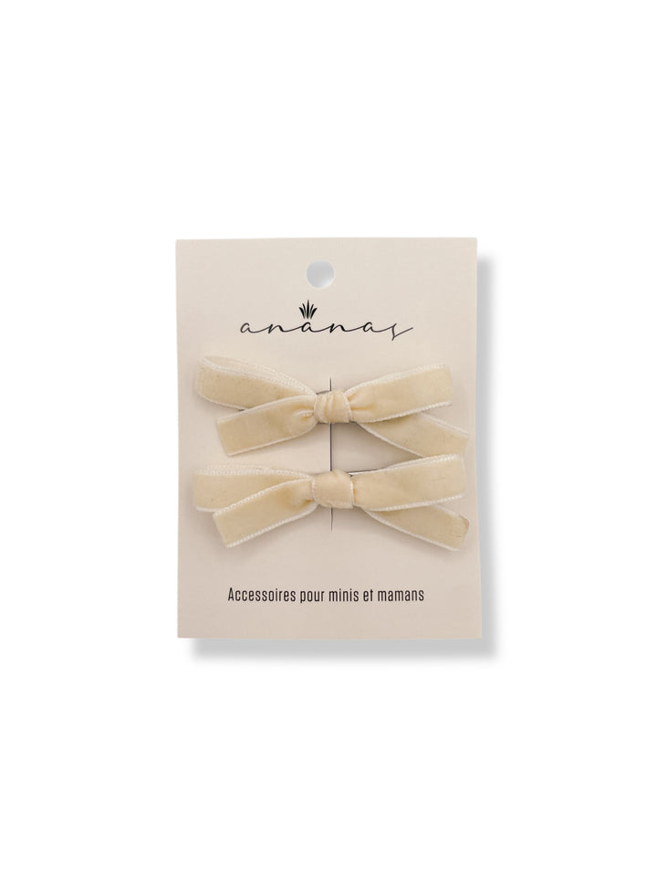 Bouclette Ruban de Velours - Pinces Crème et Rose
