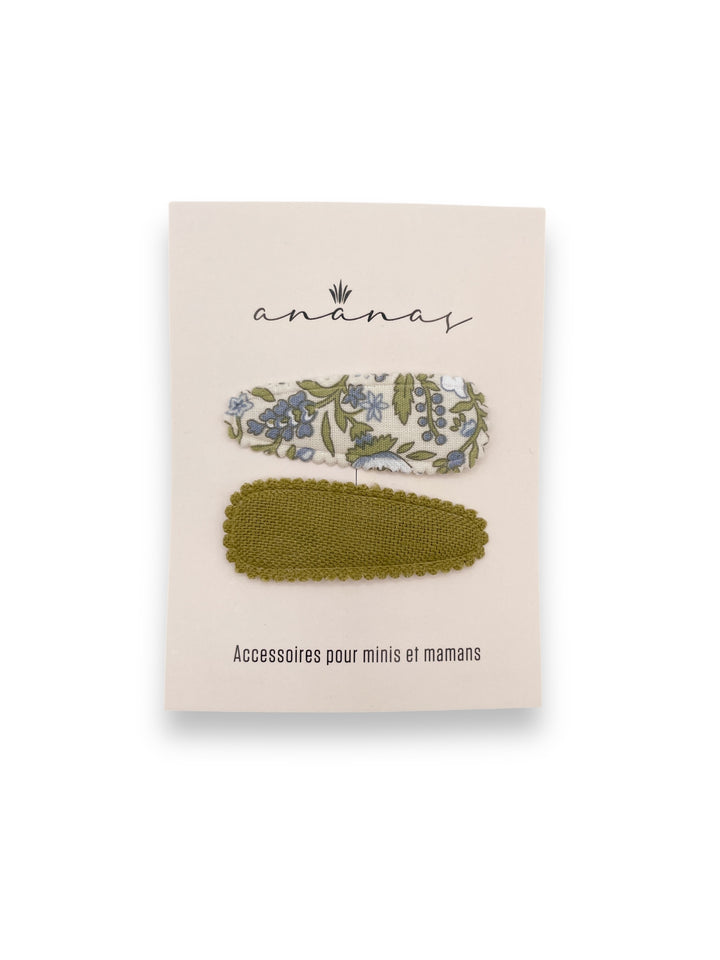 Duo de Barrettes "Snap Clip" en tissu - Olive