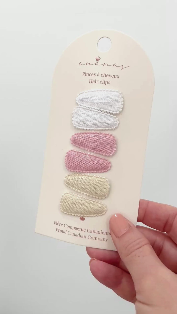 Mini Barrettes "Snap Clip" - Blanc/Rose/Ivoire